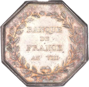 Banque de France an VIII dans une couronne végétale.