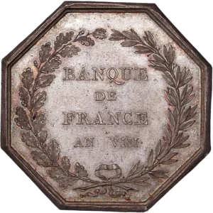 Banque de France an VIII dans une couronne végétale.