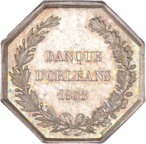 Banque d'Orléans 1838 entre une couronne de lauriers.