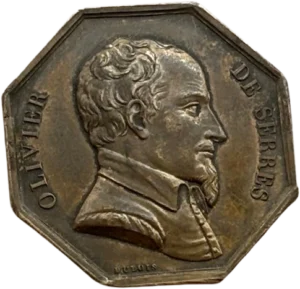 Buste d'Olivier de Serres à droite.