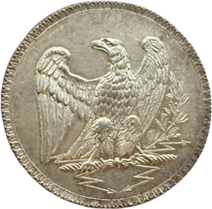 Un aigle avec les ailes déployées enserrant un faisceau.