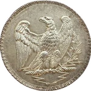 Un aigle avec les ailes déployées enserrant un faisceau.