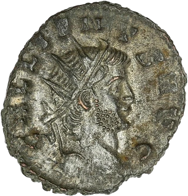 Lot de deux monnaies romaines de type antinomie (IIIème siècle).1 antoninien de l'empereur Gallien - revers à la victoire éternelle (3,00gr - 21mm).1 antoninien de l'empereur "Gaulois" Victorin - revers à la Paix (2,84gr. - 19mm).