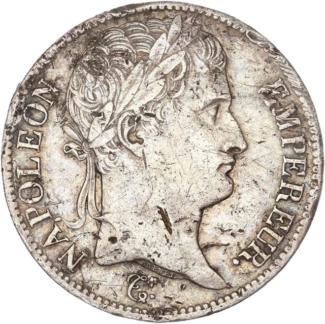 Lot composé de 3 monnaies en argent :- 5 francs Napoléon Ier 1813 A (Paris).- 5 francs Louis XVIII 1824 L (Bayonne).- 5 francs Charles X 1826 M (Toulouse).