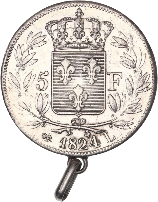 Lot composé de 3 monnaies en argent :- 5 francs Napoléon Ier 1813 A (Paris).- 5 francs Louis XVIII 1824 L (Bayonne).- 5 francs Charles X 1826 M (Toulouse).