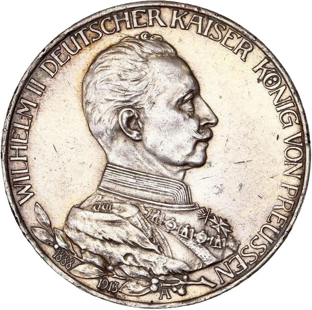 Lot de 5 monnaies allemandes en argent :1/6 de thaler prusse 1844 A2 mark commémoratif prusse 19013 mark ville d'Hambourg 1913 J3 mark prusse 1913 A5 mark prusse 1876 A