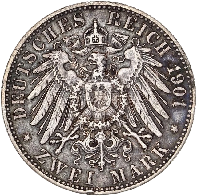 Lot de 5 monnaies allemandes en argent :1/6 de thaler prusse 1844 A2 mark commémoratif prusse 19013 mark ville d'Hambourg 1913 J3 mark prusse 1913 A5 mark prusse 1876 A