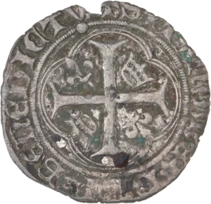 Croix accostée de couronnes et de lis.