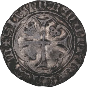 Croix cantonnée de couronnes et de lis.