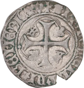 Croix accostée de couronnes et de lis.