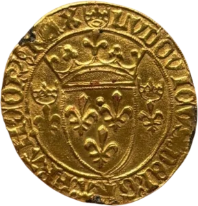 Écu de France couronné, accosté de deux lis couronnés.