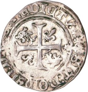 Croix accostée de dauphins et de lis.