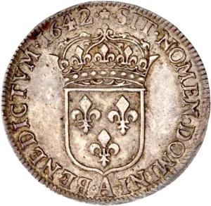 Buste lauré de Louis XIII à droite.