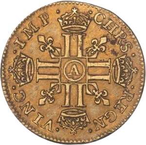 Croix formée de 8L entourée de Lis et de couronnes.