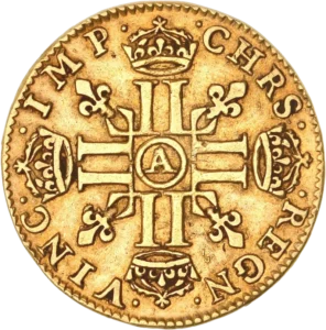 Croix formée de 8L entourée de Lis et de couronnes.