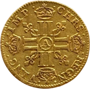 Croix formée de 8L entourée de Lis et de couronnes.