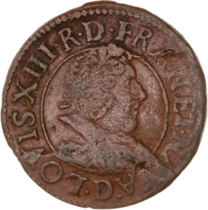 Buste du souverain Louis XIII à droite.