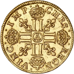 Croix formée de 8L entourée de Lis et de couronnes.