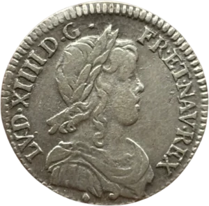 Buste lauré de Louis XIV à droite.