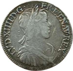 Buste lauré de Louis XIV à droite.