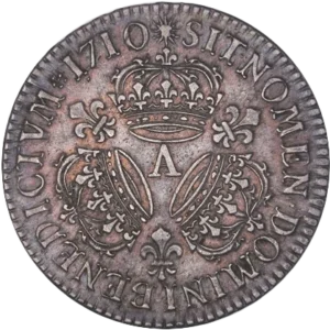 Lettre d'atelier entourée de couronnes et de lis.