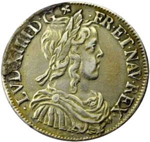 Buste lauré, drapé et cuirassé de Louis XIV à droite.