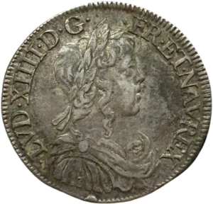 Buste lauré, drapé et cuirassé de Louis XIV à droite.