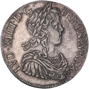 Buste lauré de Louis XIV à droite.