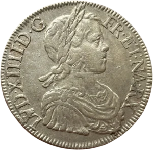 Buste lauré de Louis XIV à droite.