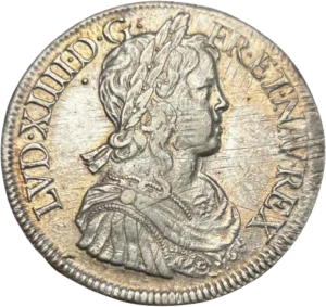 Buste lauré de Louis XIV à droite.