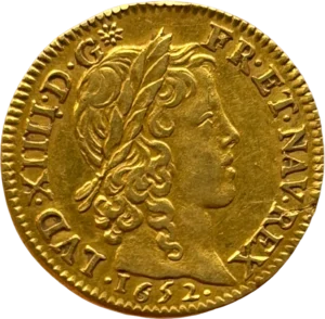 Tête laurée de Louis XIV à droite.