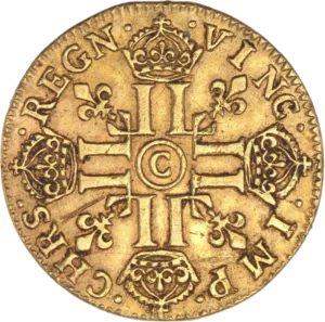 Croix formée de 8L entourée de Lis et de couronnes.