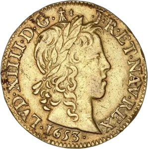 Tête laurée de Louis XIV à droite.