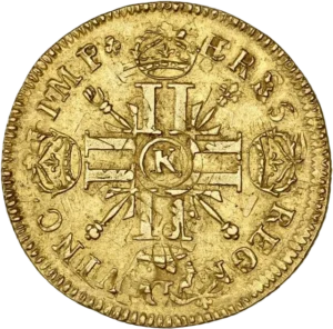 Croix formée de 8L entourée de Lis et de couronnes.