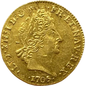 Tête laurée de Louis XIV à droite.