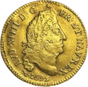 Tête laurée de Louis XIV à droite.