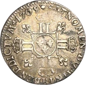 Écu de France couronné entouré de Lis et de "L" couronné.