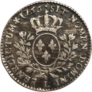 Ecu de France couronné entouré de laurier.