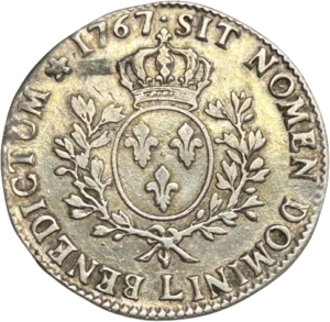 Ecu de France couronné, entouré d'une couronne de laurier.