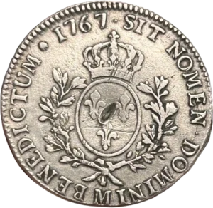 Ecu de France couronné, entouré d'une couronne de laurier.