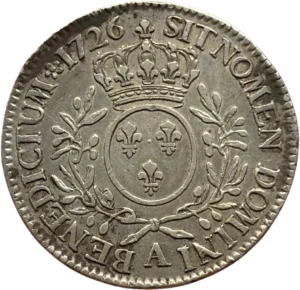 Ecu de France couronné, entouré d'une couronne de laurier.