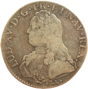 Tête laurée de Louis XV à gauche.