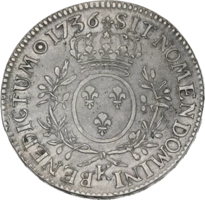 Ecu de France couronné, entouré d'une couronne de lauriers.