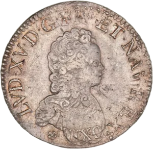 Buste drapé et cuirassé de Louis XV à droite.
