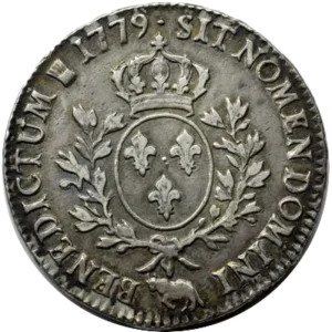 Ecu de France couronné entre une couronne de laurier.