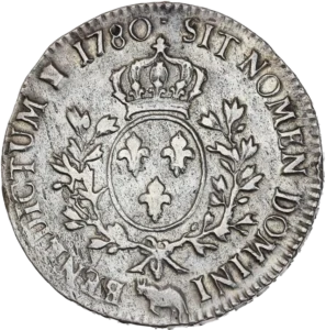 Ecu de France couronné, entouré d'une couronne de laurier.