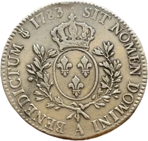 Ecu de France couronné, entouré d'une couronne de laurier.