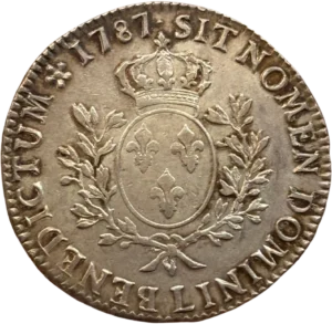 Ecu de France couronné, entouré d'une couronne de laurier.