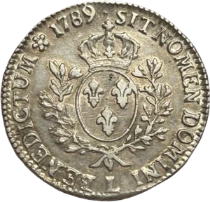 Ecu de France couronné, entouré d'une couronne de laurier.