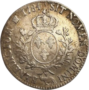 Écu de France couronné entouré d'une couronne végétale.